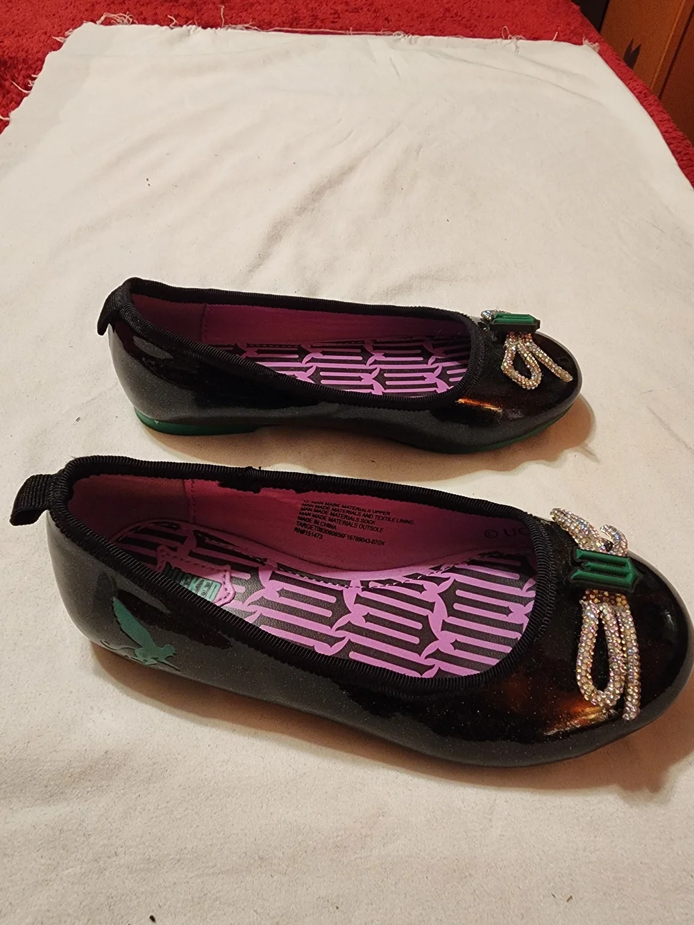 Wicked themed Black Glitter Bow Ballet Flats with Green Trim girls size 12